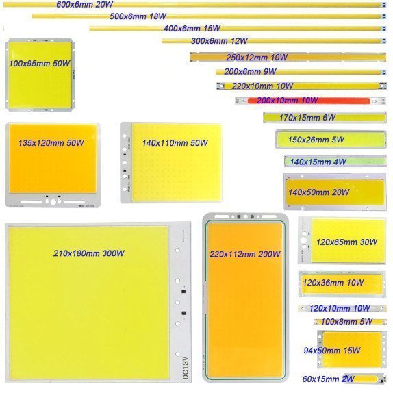 COB LED Chips werden in unterschiedlichen Formen angeboten.