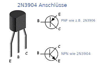 Anschlussschema des 2N3904 NPN-Transistor.