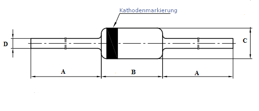 Eine 1N4148 Diode hat diese Abmessungen.