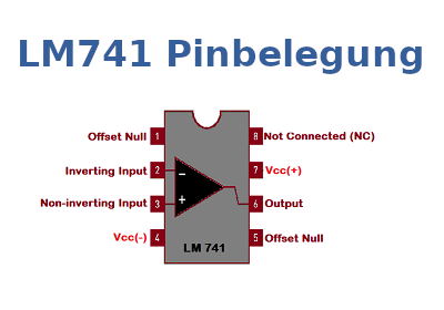 Die Pinbelegung des LM741 grafisch dargestellt.