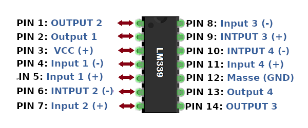 Pinbeschaltung des LM339 SPannungskomparator.