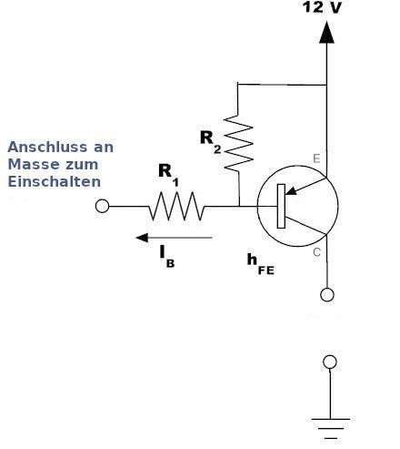 Schematisches Beispiel für einen PNP-Transistor als Schalter.