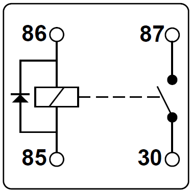 Schematische Darstellung eines Relais mit integrierter Diode.