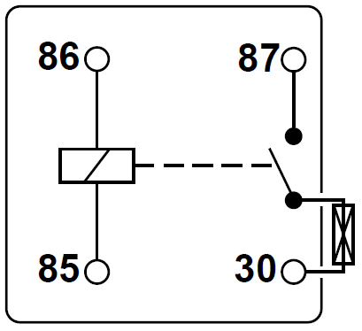 Schematische Darstellung eines Relais mit integrierter Sicherung. 