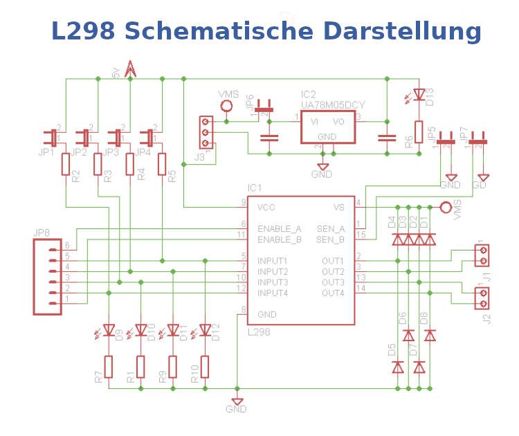 Schematische Darstellung der L-298 Motortreiber-Platine