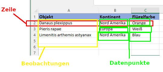 Schmetterlinge als Beispiele für Datenpunkte